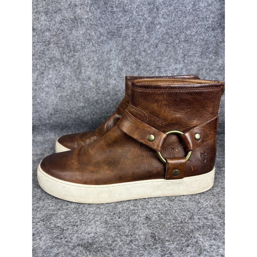 Frye‎ Lena Boots Womens Size 8.5 Brown Leather Harness Ankle Platform Sneaker